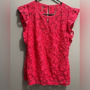 White House Black Market Women's Pink Lace W/ Lining Cap Sleeve Top Size 6